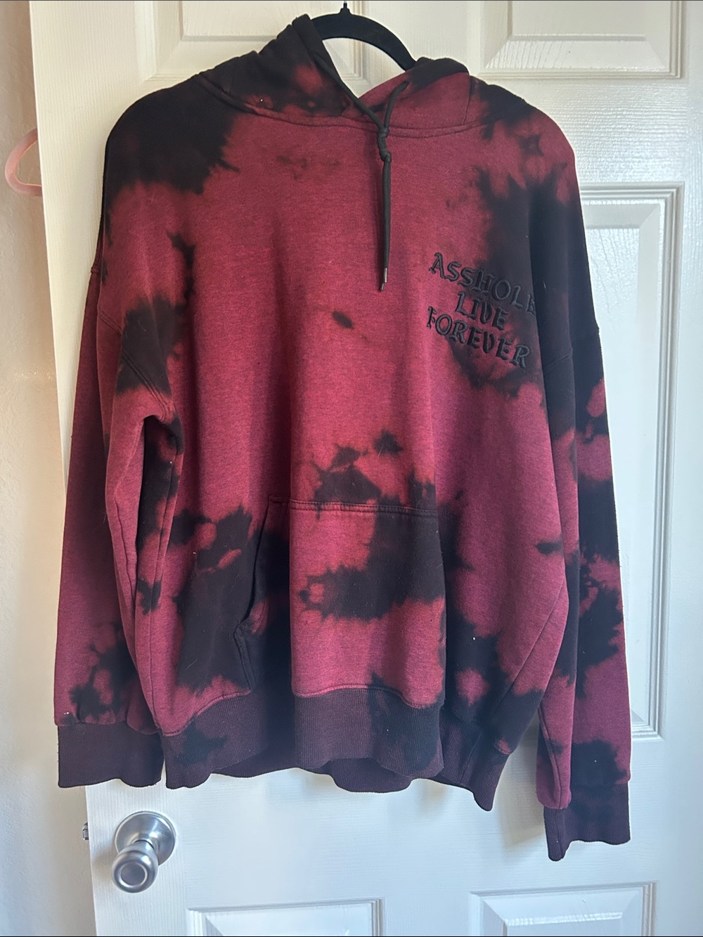 ALF Tie-Dye Maroon red & Black Hoodie Sweatshirt unisex large
